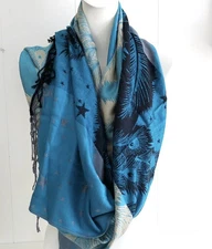 Blue Wrap 100 % Pashmina, Large Shawl With Fringe