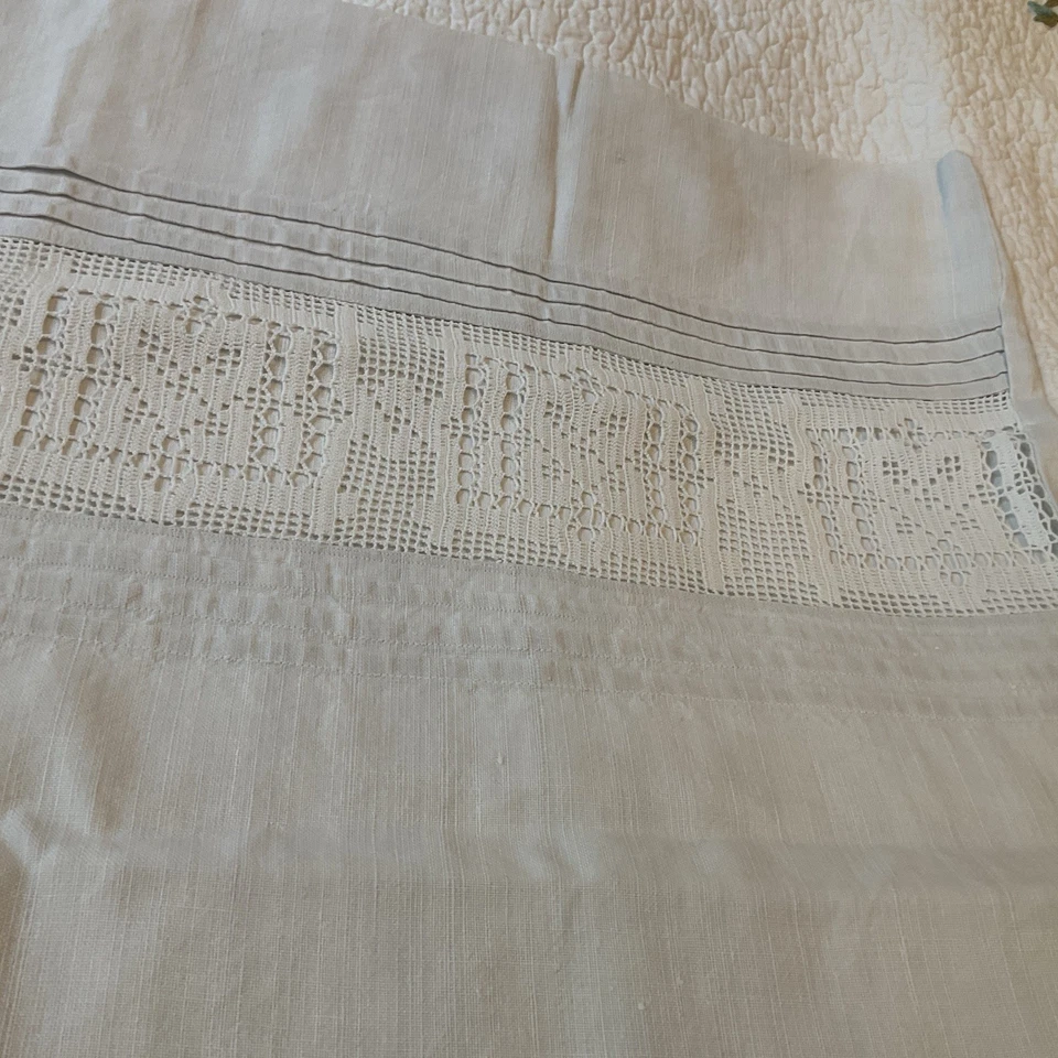 Impresionante conjunto de fundas de lino vintage euro francesas ganchillo a mano 30x27 mono ES Foto 3 de 4