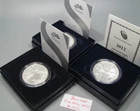 3 BURNISHED Silver American Eagles. 2012-w, 2007-w, 2008-w. 1 oz .999 ea Box/COA