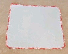 VINTAGE OLD WHITE LINEN HANKIE WITH CROCHET HEM EMBROIDERED CORNER 11.75" x 11"