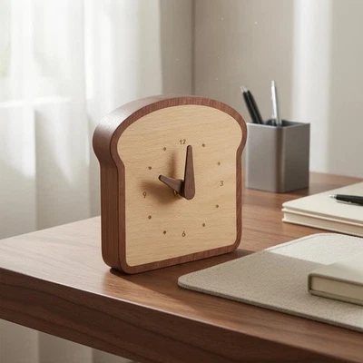 Horloge de Bureau En Bois Chiffres Imprimés Horloge Mini En Bois - Photo 1/4