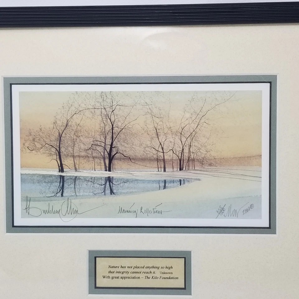 P. Buckley Moss Morning Reflections Estanque de Invierno Nieve 2001 Firmado Enmarcado Mate Foto 2 de 4