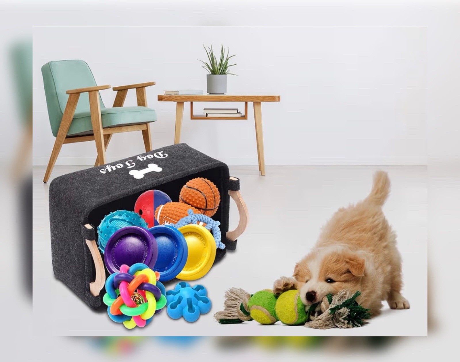 Felt Pet Toy Storage Box &ndash; Dog Toy Organizer Basket Chest for Pet Supplies