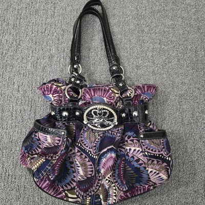 Kathy Van Zeeland Floral Satchel Purse Crown Bling Purple Pink Y2K Bag
