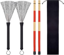 Drum Sticks Wire Brushes Retractable Black Red