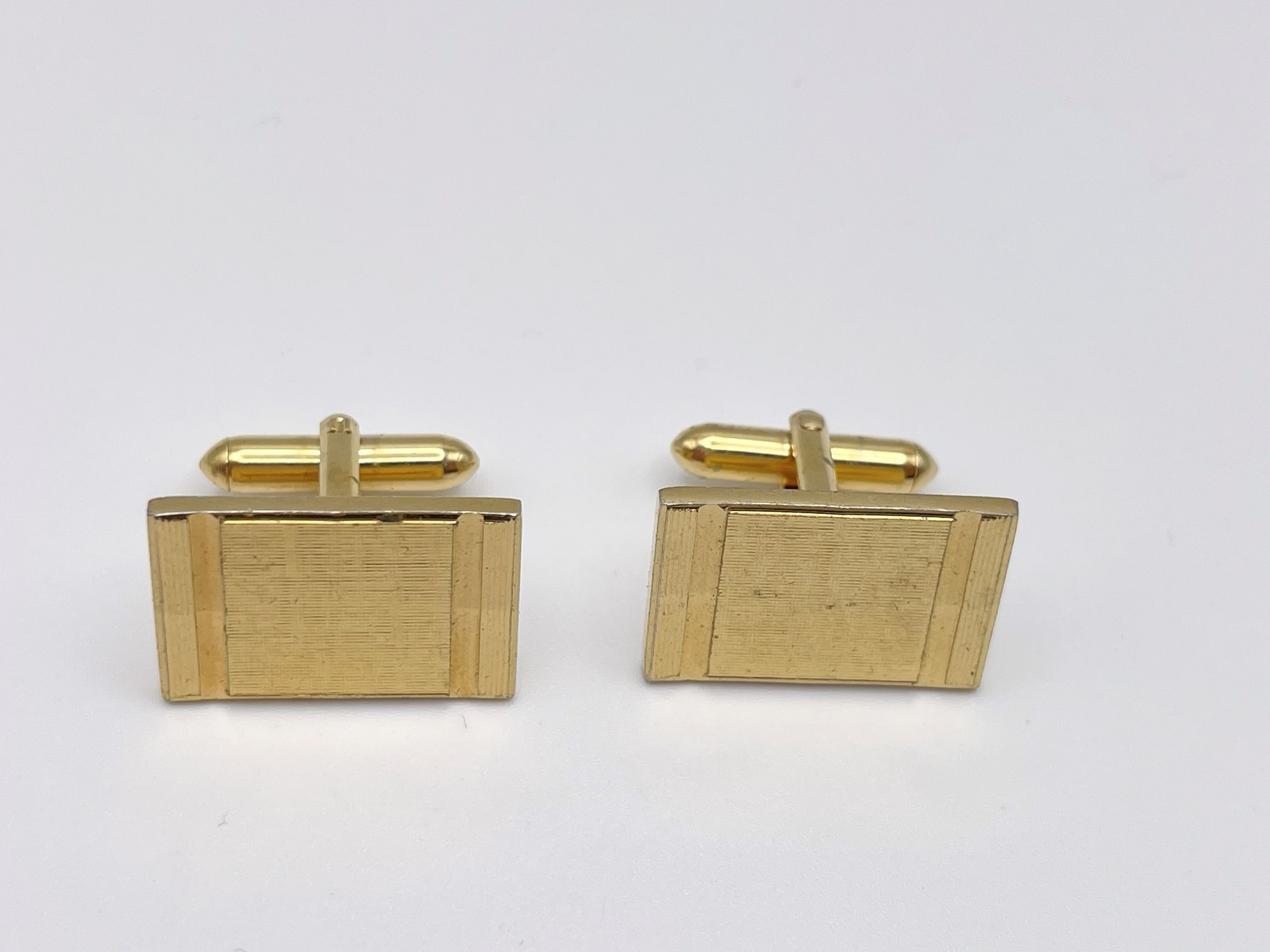 Vintage Gold Tone Rectangular Squared Cufflinks T… - image 1
