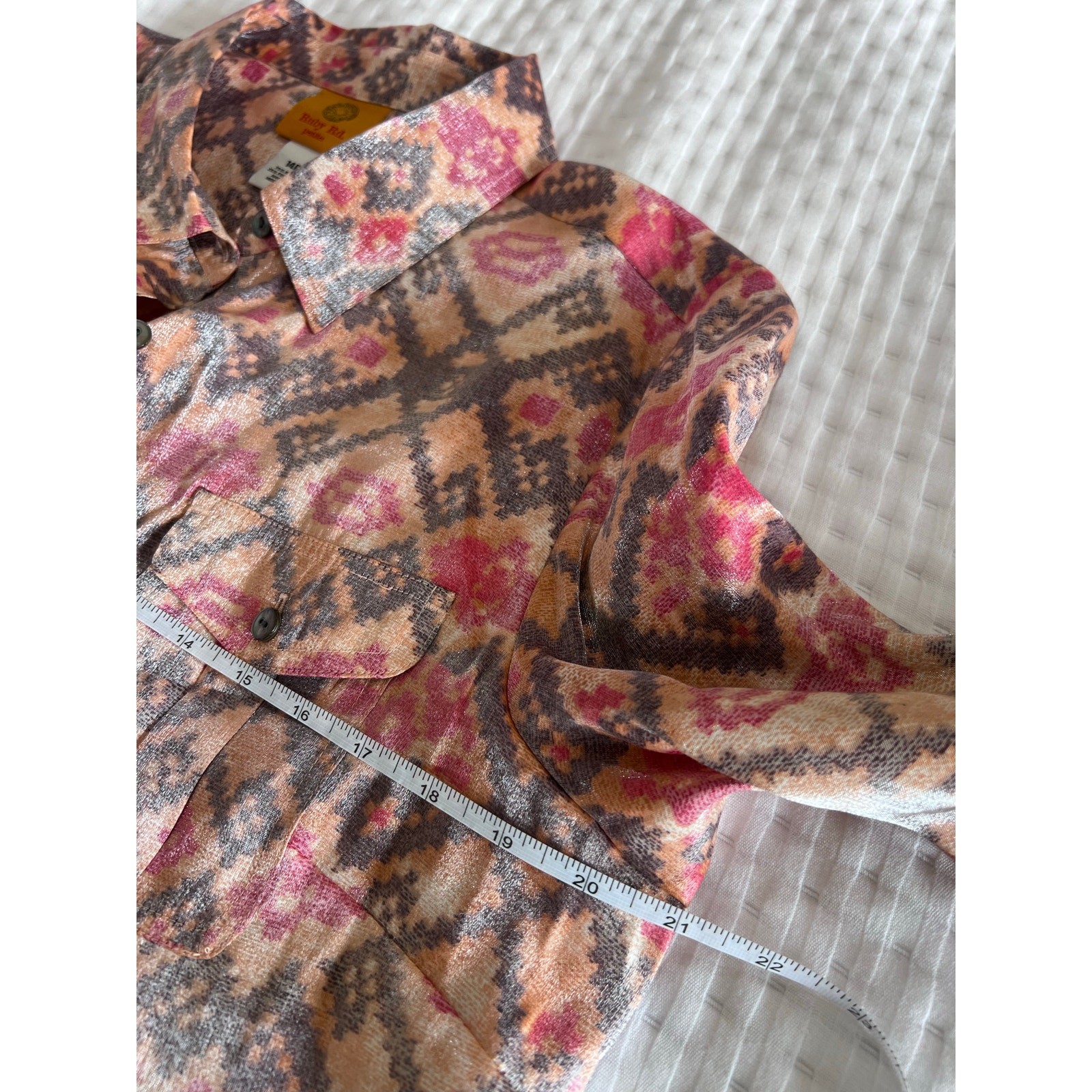 Ruby Road Shiny Peach Aztec Print Button Down Shi… - image 4