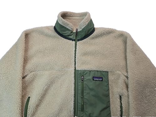 Patagonia Retro X Vintage Y2K Seabird Green Beige Fleece Deep Pile Jacket Mens M - Picture 3 of 10
