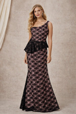 Mori Lee Morilee Madeline Gardner 14 Black Lace Pink One Shoulder Peplum Dress