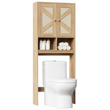  Over The Toilet Storage Cabinet, Bathroom Over Toilet Organizer with Rattan 