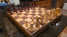 Vintage 5" King Oversized Weighted Chess Set Natural & Mahogany 2 5/8" Square...