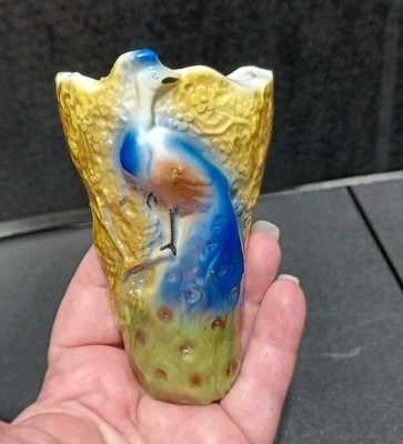 Vintage Japan Blue Peacock Bird Vase Wall Pocket 
