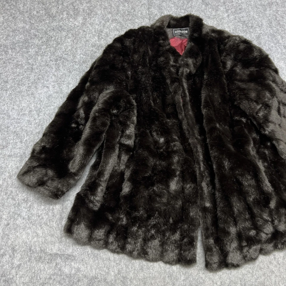 Casaco de pele sintética vintage Komitor feminino GG marrom feito nos EUA ILGWU União anos 80 anos 90 - Imagem 4 de 4