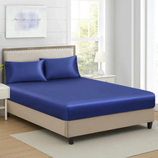 King Silk Satin Fitted Sheet, Soft Deep Pocket Single Bottom Bed Sheets Sold Se