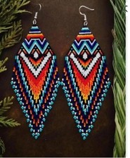 Tribal Earrings Native Large Boho American Seed Beads Handmade Earring