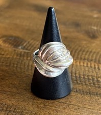 Vintage AHM Sterling Silver Modernist Ribbed Wave Ring Sz 6.75 8 Grams 19mm