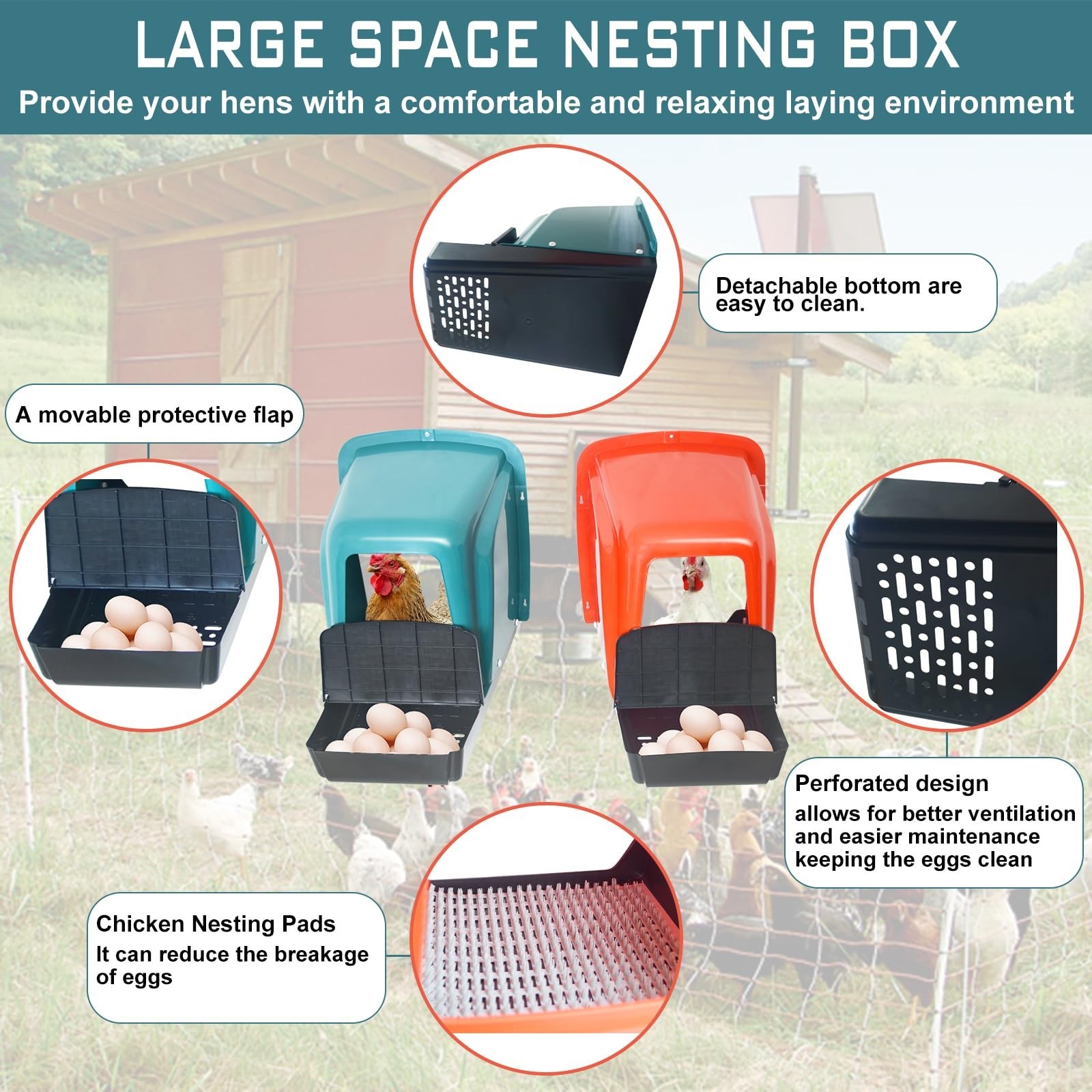 Nesting Boxes - 10 Pack Chicken Box with Perch, Roll Out Nesting Box for Layi...