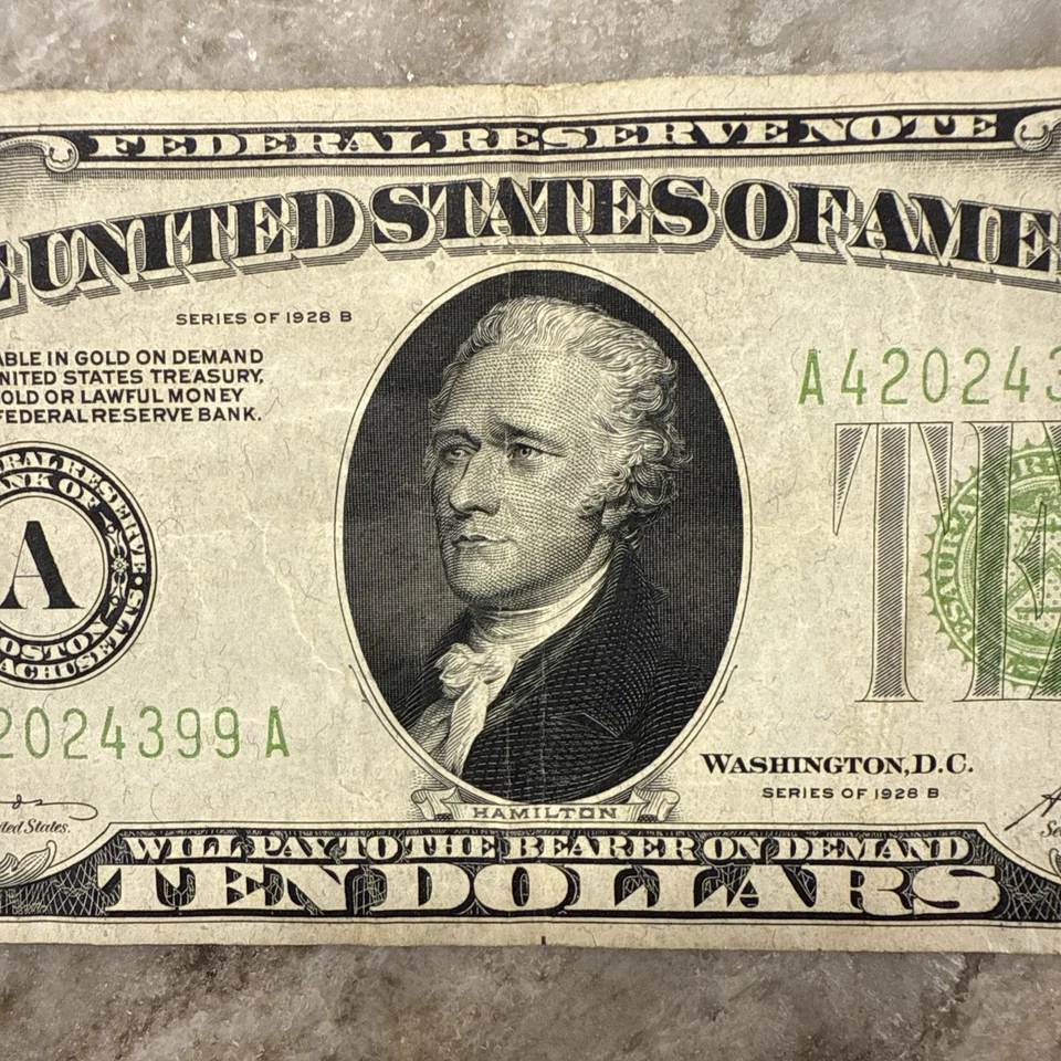 1928B $10 FRN (Boston) Fr. 2002A Light Green Seal VF+ - Image 3 of 4