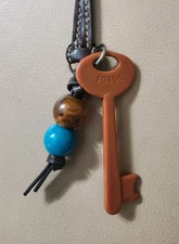 Fossil Keyper Key Charm Mauve Purse Hang Tag Silver Tone Large Replacement