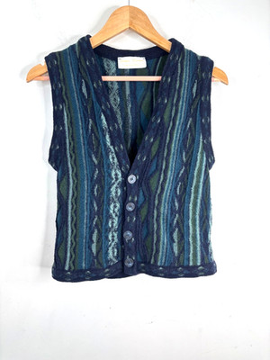 VTG Jacques Journee 3D Knit Wool Sweater Vest S Made in Australia Cosby Grandpa