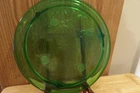 Jeanette Footed Green 10" Cake Plate Depression Glass Daisy Sunflower 1995