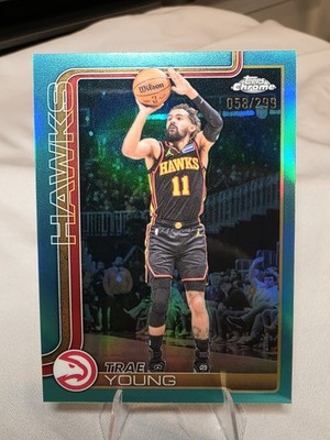 TRAE YOUNG 2025-26 TOPPS CHROME UPDATE TEAL REFRACTOR /299 #36 HAWKS