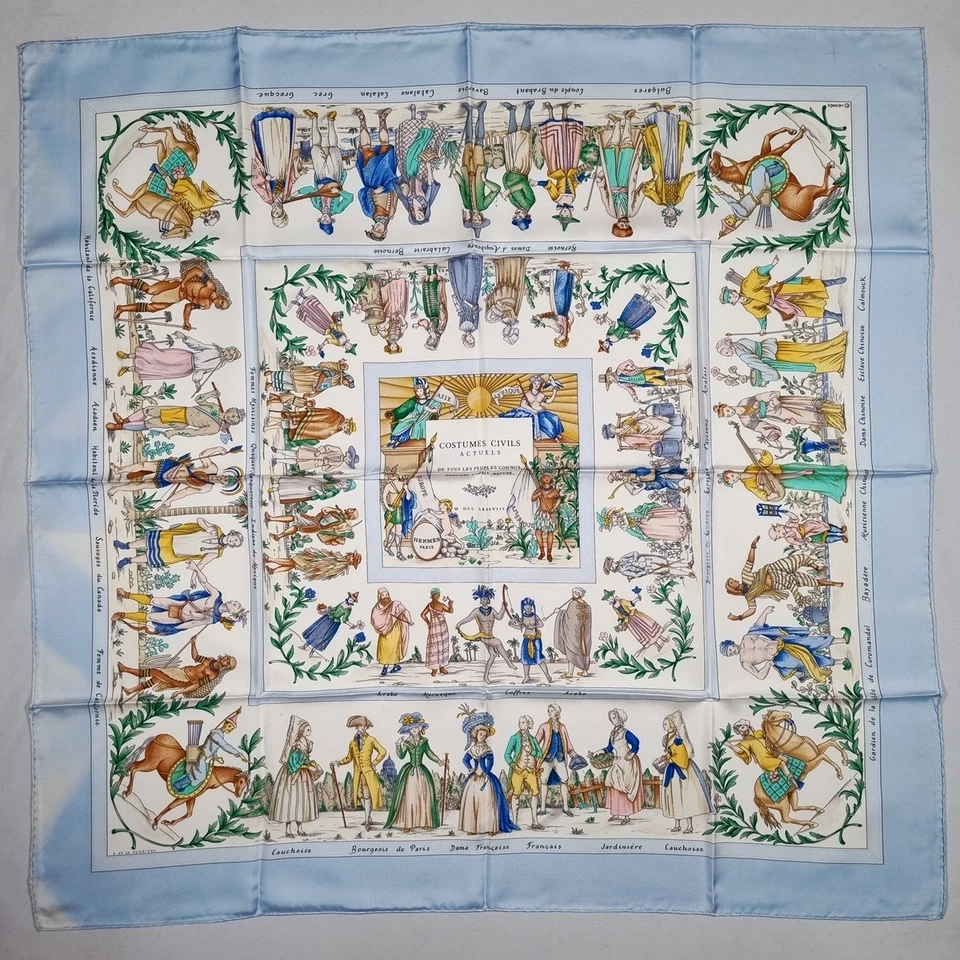 RARE VINTAGE HERMES Silk Scarf "Costumes civils actuels" Carre 90 - Image 4 of 4