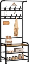 HOMIDEC Coat Stand, 182Cm Coat Rack with Shoe Bench Removable Hooks Hanging Rail