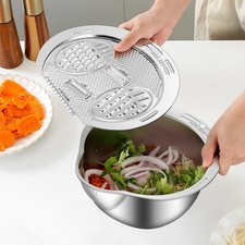 304 Stainless Steel 2 in 1 Grater Slicer Shredder with Colander Drain Basin B...