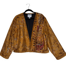 Vintage Chico  s Jacket Amber Silk Paisley Open Size XL Artsy, Boho, Elegant