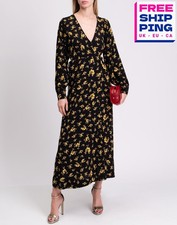 RRP€223 GANNI Midi Wrap Dress EU36 US6 UK10 M Floral Tie Waist Deep V Neck