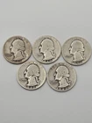 Lot of 5 Washington Quarters 1939–1943 – 90% Silver – Consecutive Date Run – No
