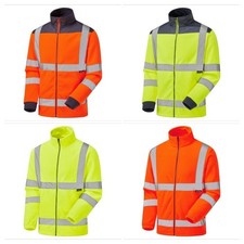 Hi Vis Fleece Jacket Warm Safety Coat 2 Tone Orange Yellow Zip 2 Side Pockets