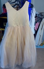 Girls Ball Gown Dress Ivory Tulle Sleeveless V-Neck Long Bow Formal Wedding