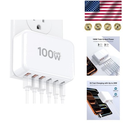Efficient 100W Charging Station: 6-in-1 USB C Hub for Fast Device Charging