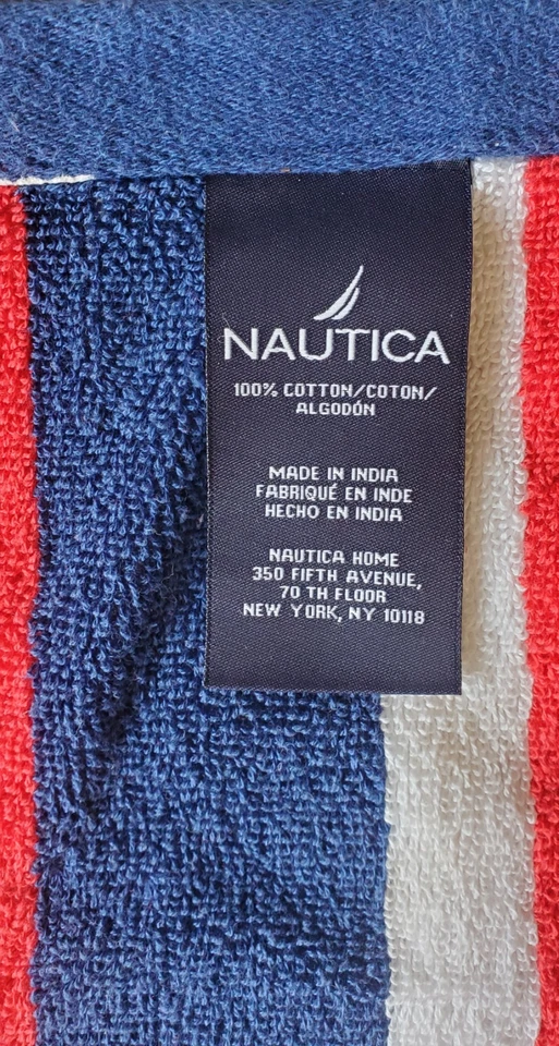 Beach Towel-Bath Sheet - NAUTICA - Red - White - Blue Stripes -Cotton -35" x 63" - Image 2 of 4