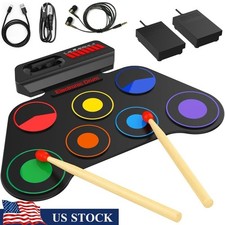 Roll-Up Drum Set Kids Rechargeable Portable Quiet Practice 7 Pads Music Toy New