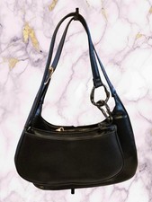 Two Black Crescent Shoulder Bags with Gold Silver Hardware Zip Closure