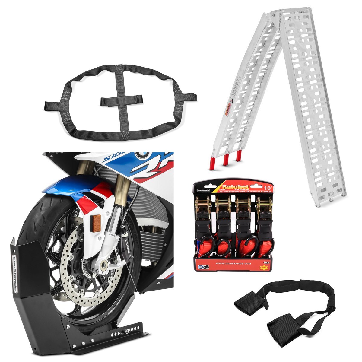 Set SM14 Calzo Rueda Easy Fix y Rampe chargement Alu-I con Correas tensora Set p