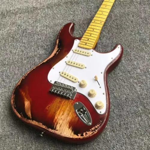 New Brand aged St Electric Guitar Red Real Photo Nitrolacquer Stain Finish 100%