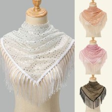 New Women Sequin Tassel Shawls Muslim Triangle Long Scarf Arab Lightweight Wraps