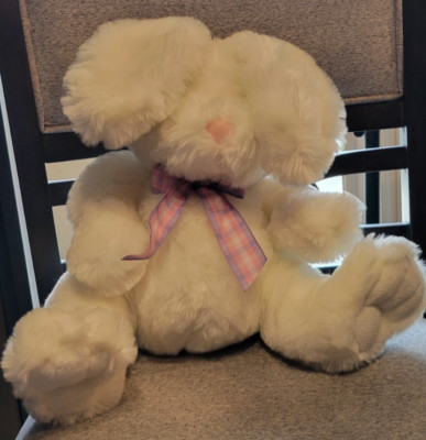 Animal Adventure 2002 Plush Bunny Rabbit White Easter 13'' Floppy Ears Ribbon Toy