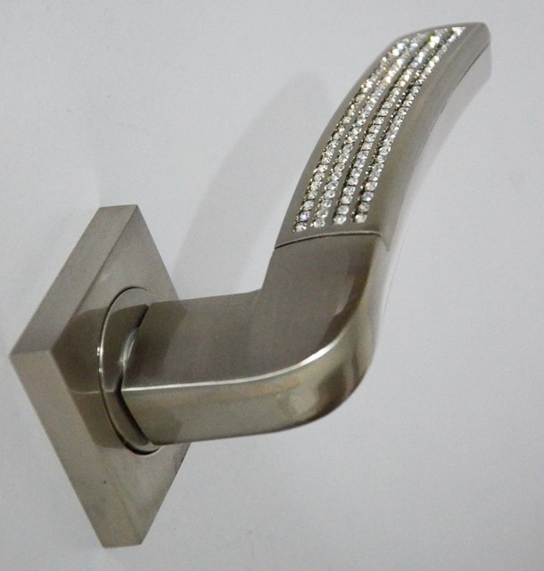 Internal/External Door Handle Diamante Brushed Steel Finish on Square