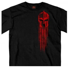 Hot Leathers Red Warrior Skull Flag Double Sided Black T-Shirt