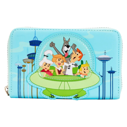 @ New LOUNGEFLY Zip Around Wallet THE JETSONS SPACESHIP Dog Flying Car Family - Afbeelding 1 van 6