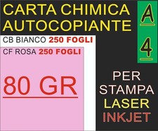 250x2 FOGLI A4 CARTA 80GR CHIMICA BIANCA ROSA AUTOCOPIANTE CB CF X STAMPANTE