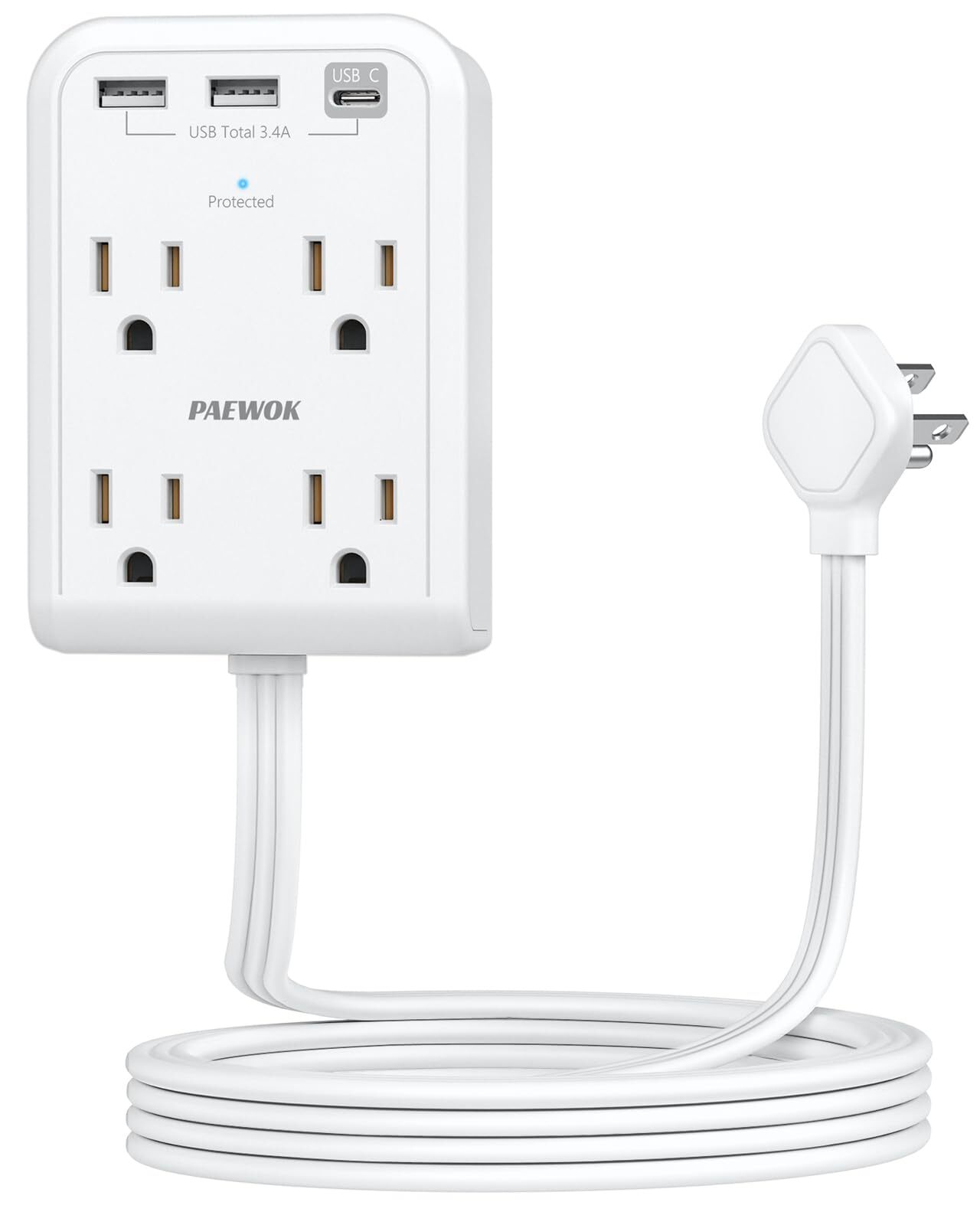 Flat Electrical Outlet Extender with USB C Ports, 4 Outlet 3 USB Wall Plug, U...
