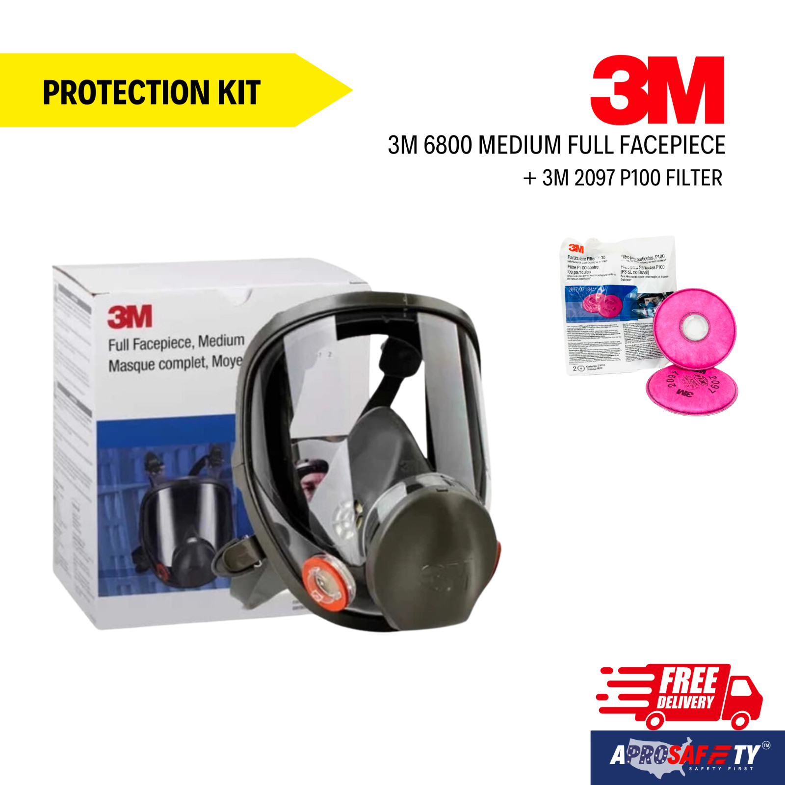 3M FULL FACE RESPIRATOR FACEPIECE MASK MEDIUM 6800+2097 P100 PARTICULATE FILTER