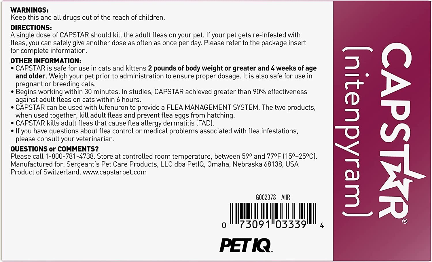Capstar for Cats nitenpyram 11.4mg 6 tablets for cats 225 Lbs. eBay