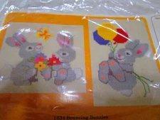 Bouncing Bunnies Counted Cross Stitch w/ Waste Canvas Kit #1634 (1984, Creative)